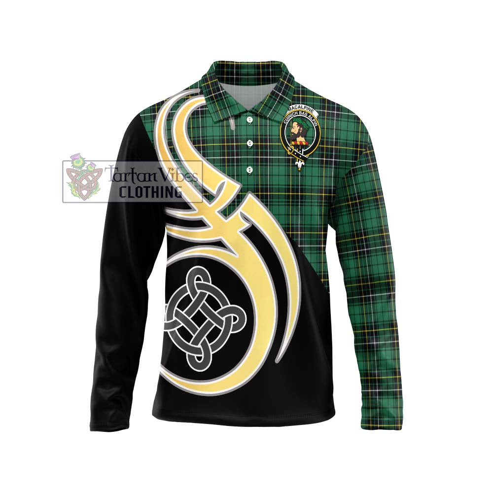 MacAlpine Ancient Tartan Long Sleeve Polo Shirt with Family Crest and Celtic Symbol Style Unisex - Tartan Vibes Clothing
