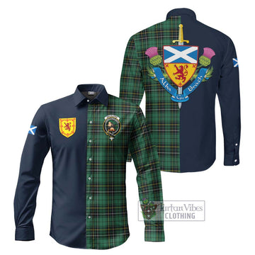 Tartan Vibes Clothing MacAlpine Ancient Tartan Long Sleeve Button Shirt with Scottish Lion Royal Arm Half Style