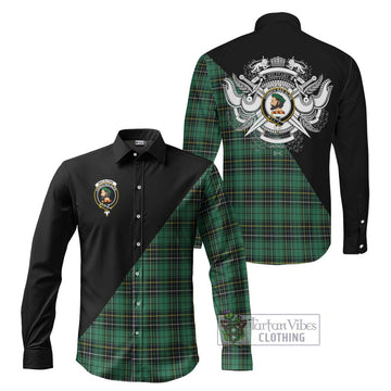 MacAlpine Ancient Tartan Long Sleeve Button Shirt with Family Crest and Military Logo Style Men's Shirt S - Tartanvibesclothing Shop