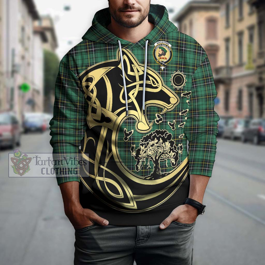 MacAlpine Ancient Tartan Hoodie with Family Crest Celtic Wolf Style Zip Hoodie - Tartan Vibes Clothing