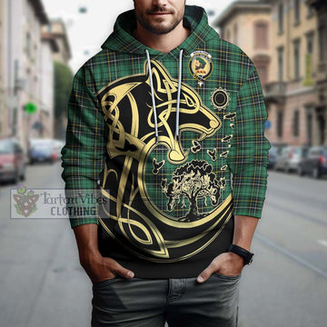 MacAlpine Ancient Tartan Hoodie with Family Crest Celtic Wolf Style Zip Hoodie - Tartan Vibes Clothing