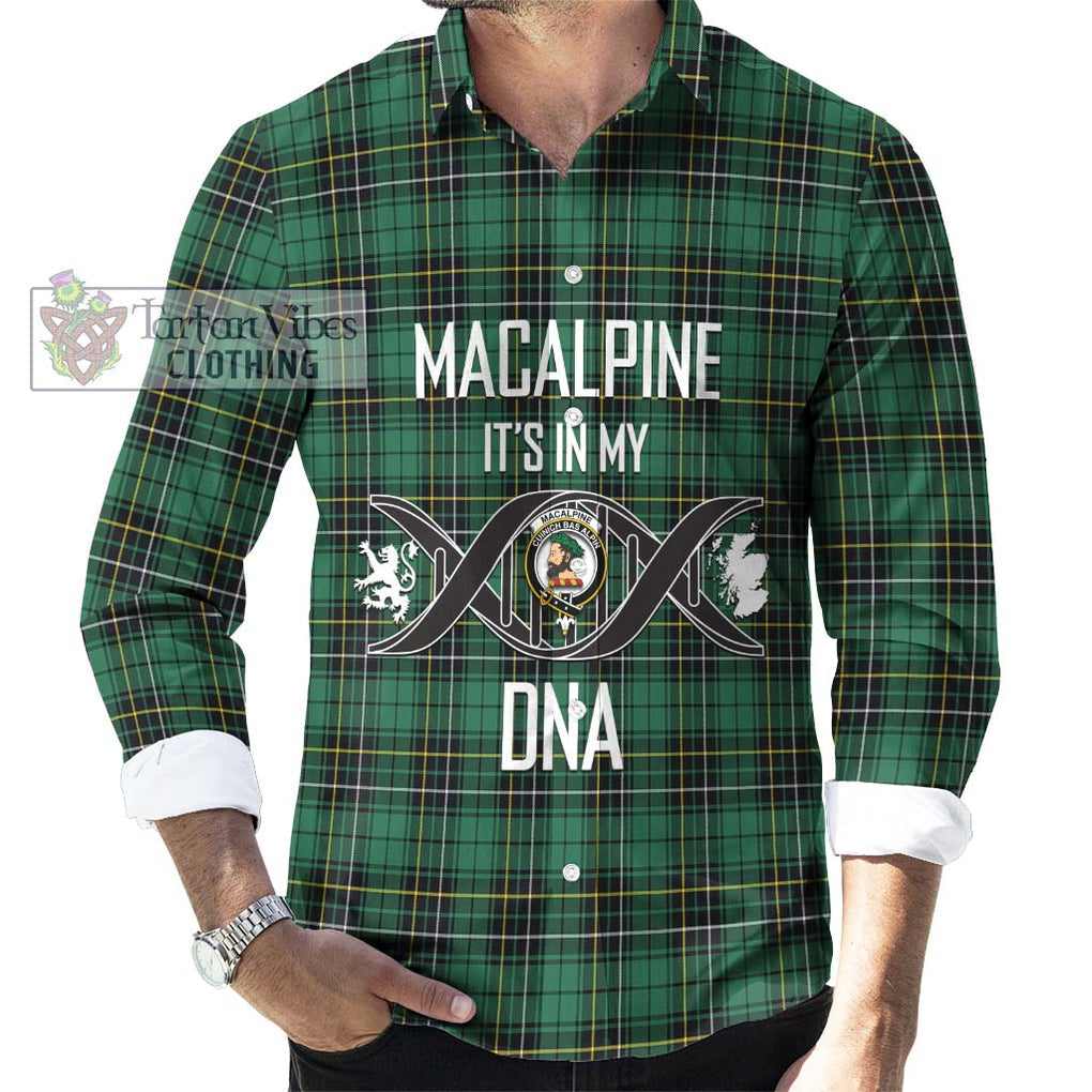MacAlpine Ancient Tartan Long Sleeve Button Shirt with Family Crest DNA In Me Style Men's Shirt S - Tartanvibesclothing Shop