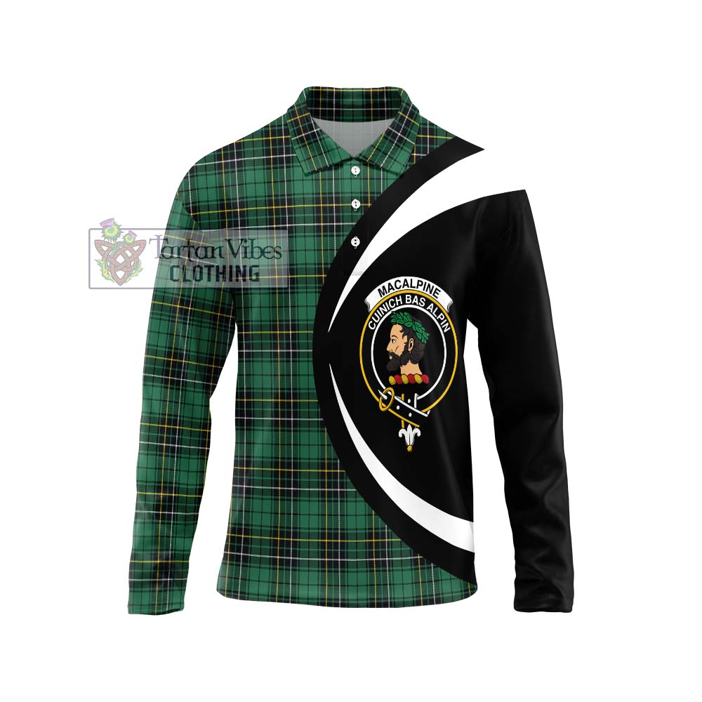 MacAlpine Ancient Tartan Long Sleeve Polo Shirt with Family Crest Circle Style Unisex - Tartan Vibes Clothing