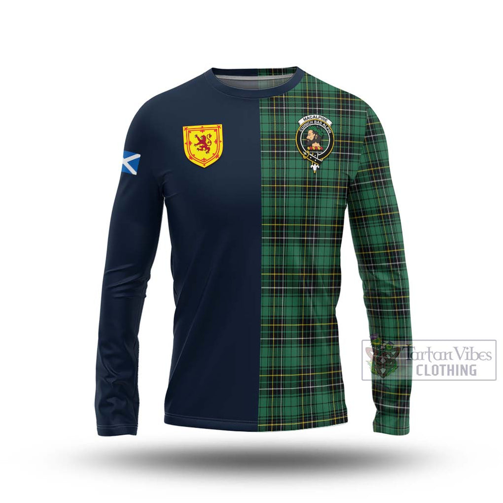 MacAlpine Ancient Tartan Long Sleeve T-Shirt Alba with Scottish Lion Royal Arm Half Style Unisex - Tartan Vibes Clothing