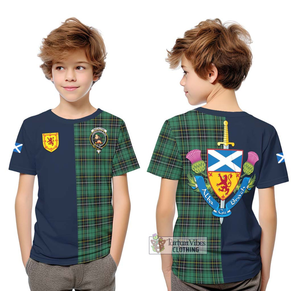 MacAlpine Ancient Tartan Kid T-Shirt Alba with Scottish Lion Royal Arm Half Style Youth XL Size14 - Tartan Vibes Clothing