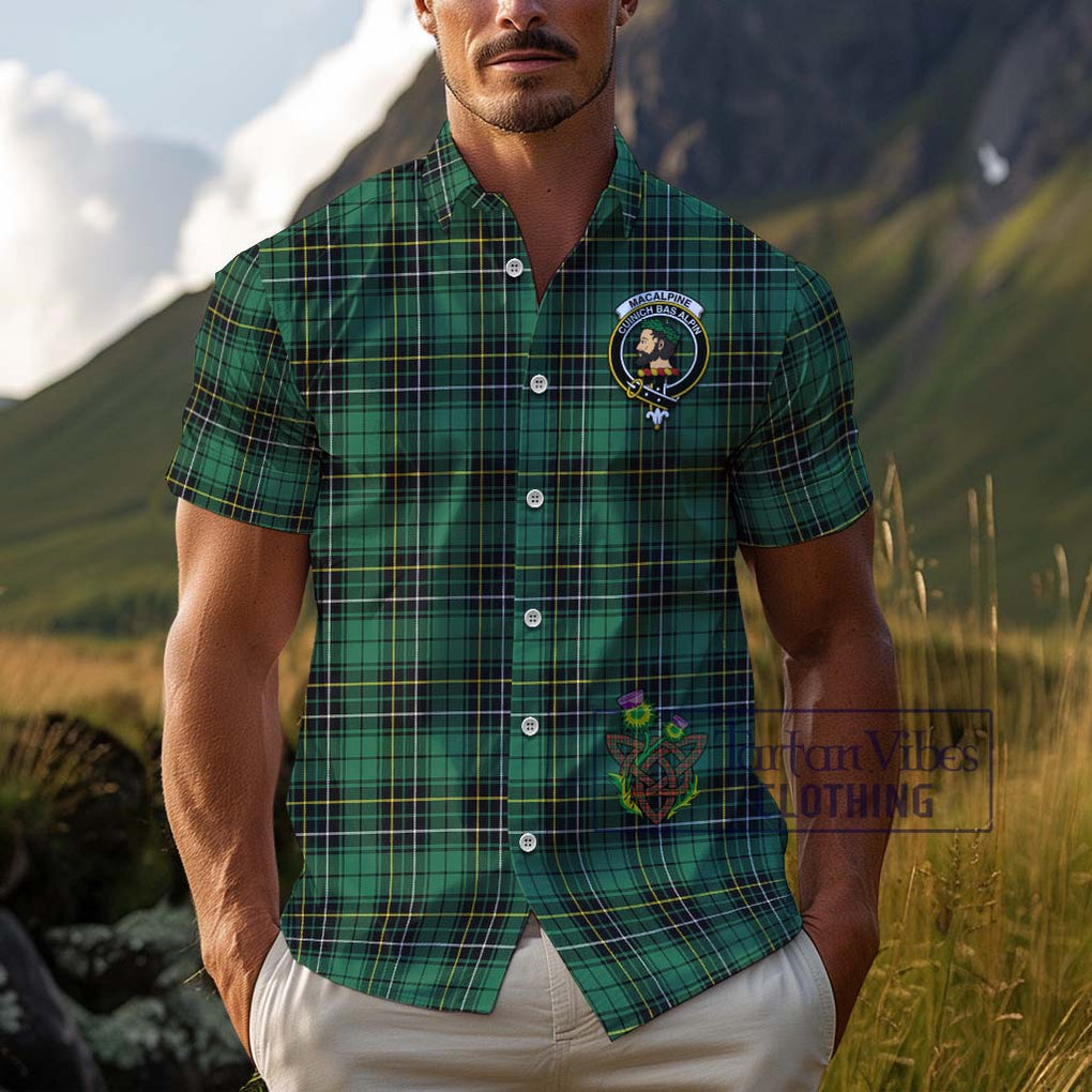 MacAlpine Ancient Tartan Cotton Hawaiian Shirt with Family Crest Kid - Tartan Vibes Clothing