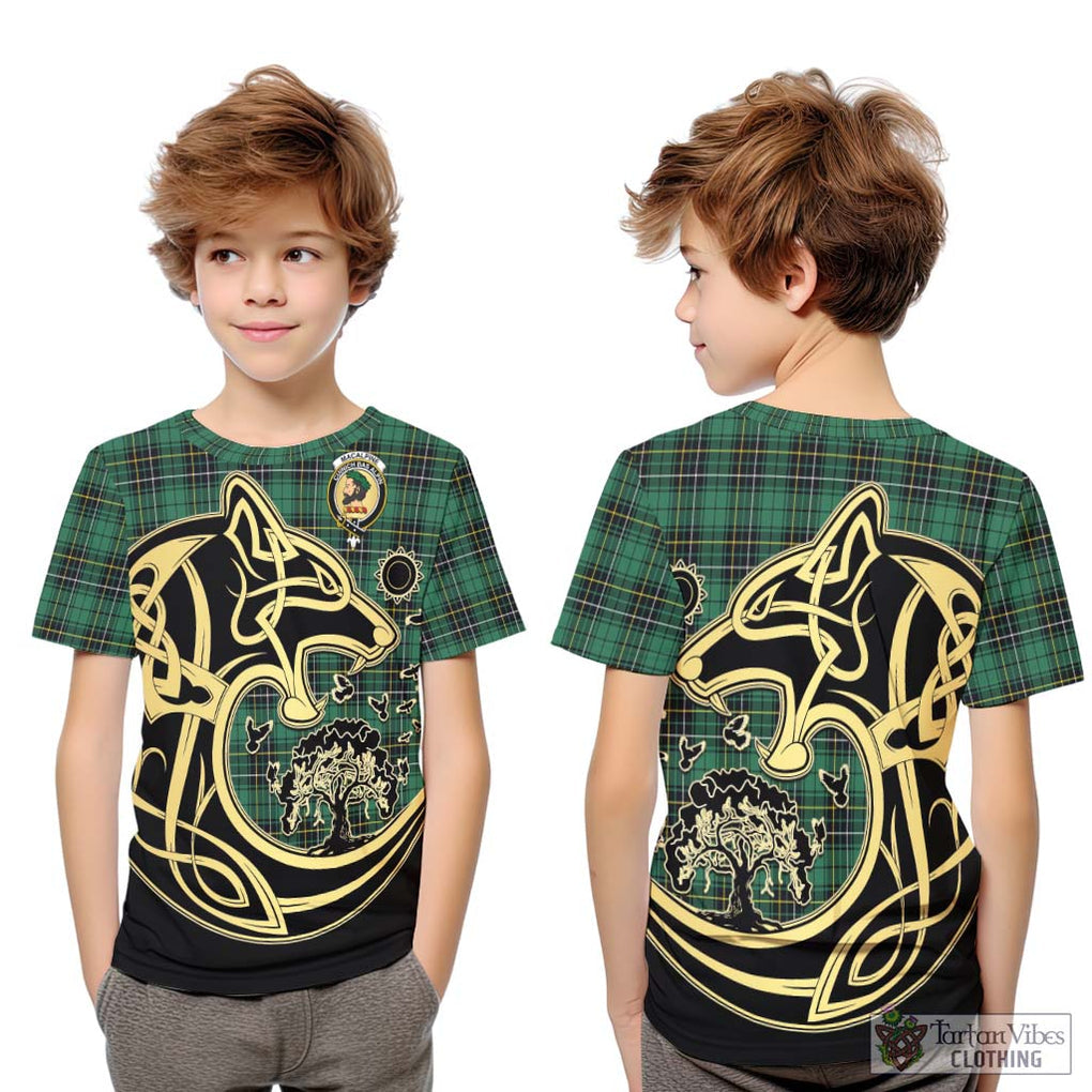 MacAlpine Ancient Tartan Kid T-Shirt with Family Crest Celtic Wolf Style Youth XL Size14 - Tartan Vibes Clothing