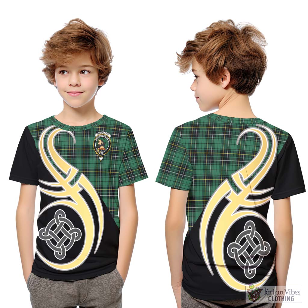 MacAlpine Ancient Tartan Kid T-Shirt with Family Crest and Celtic Symbol Style Youth XL Size14 - Tartan Vibes Clothing