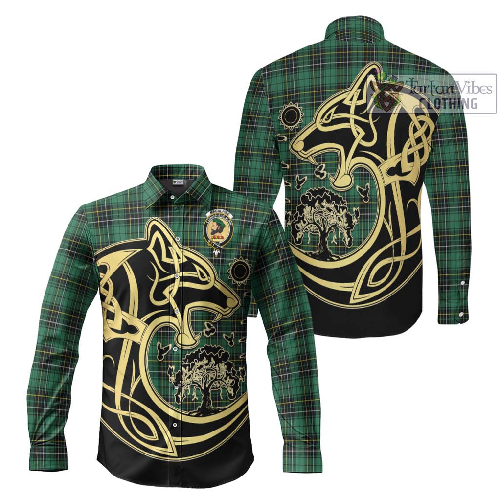 MacAlpine Ancient Tartan Long Sleeve Button Shirt with Family Crest Celtic Wolf Style Men's Shirt S - Tartan Vibes Clothing