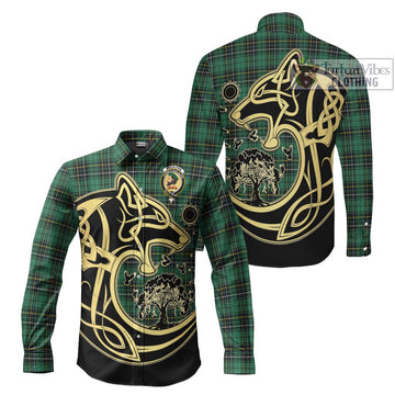 MacAlpine Ancient Tartan Long Sleeve Button Shirt with Family Crest Celtic Wolf Style Men's Shirt S - Tartan Vibes Clothing