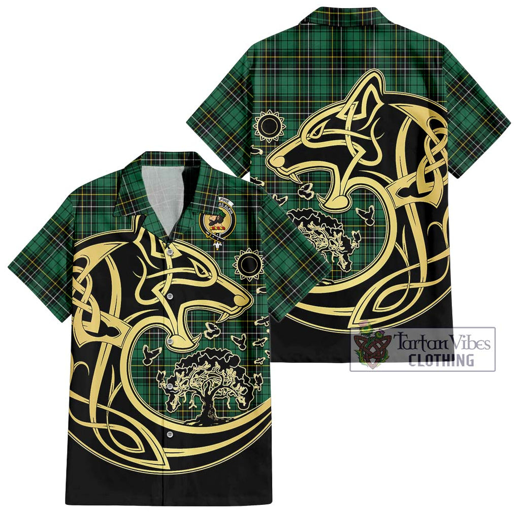 MacAlpine Ancient Tartan Hawaiian Shirt with Family Crest Celtic Wolf Style Kid - Tartan Vibes Clothing