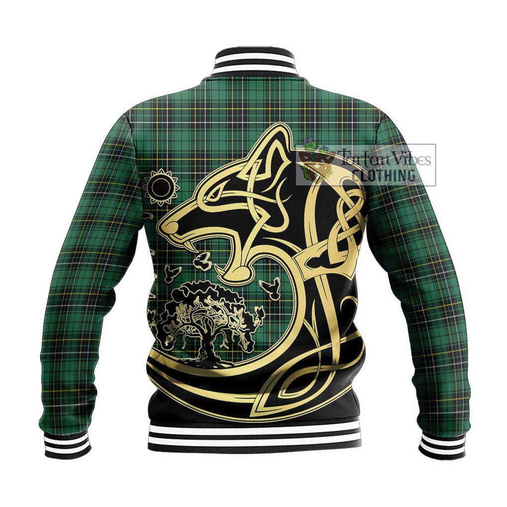 MacAlpine Ancient Tartan Baseball Jacket with Family Crest Celtic Wolf Style - Tartan Vibes Clothing