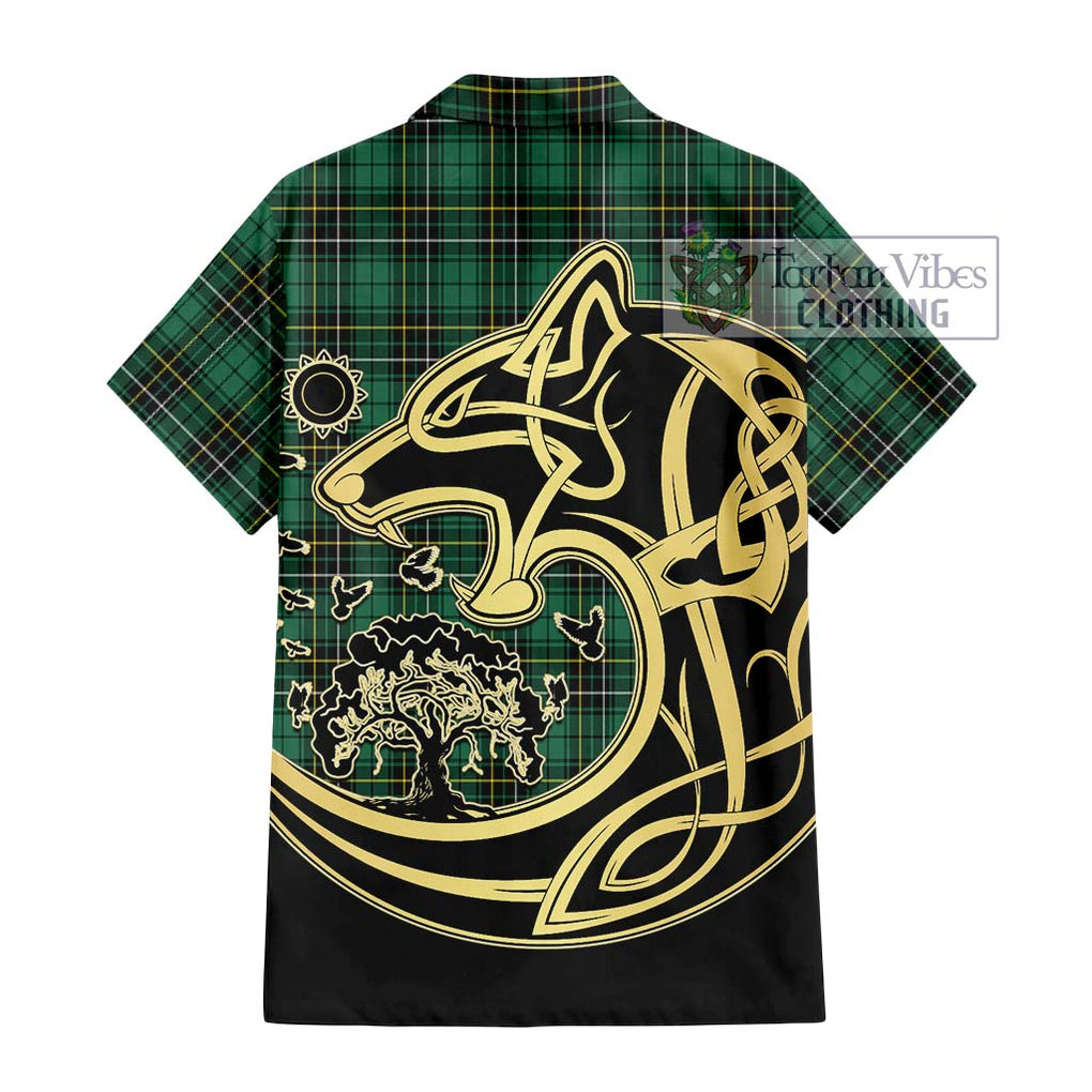 MacAlpine Ancient Tartan Hawaiian Shirt with Family Crest Celtic Wolf Style - Tartan Vibes Clothing