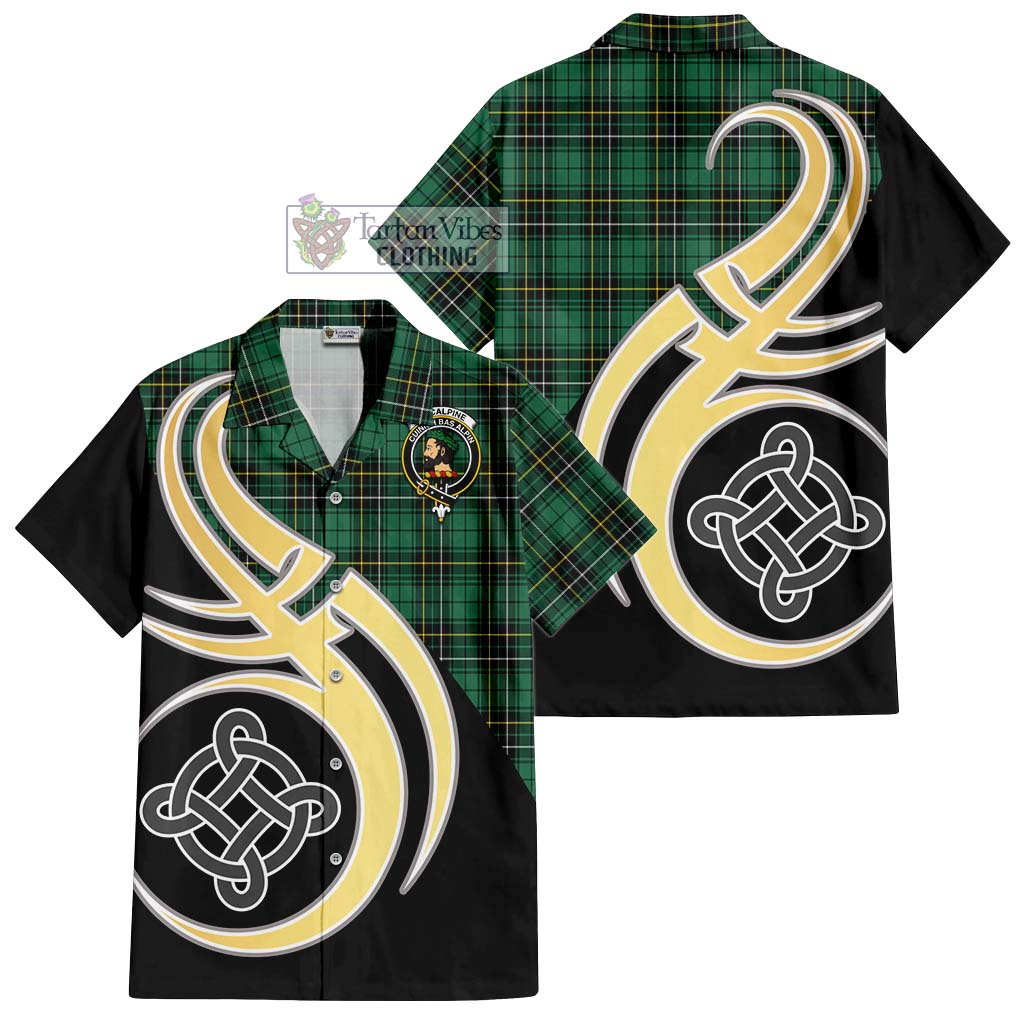 MacAlpine Ancient Tartan Hawaiian Shirt with Family Crest and Celtic Symbol Style - Tartan Vibes Clothing