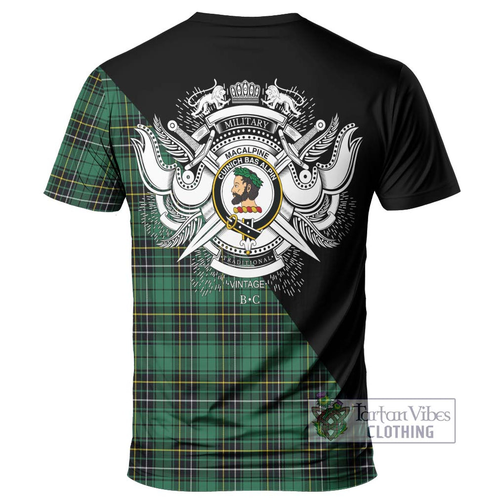 MacAlpine Ancient Tartan T-Shirt with Family Crest and Military Logo Style - Tartan Vibes Clothing