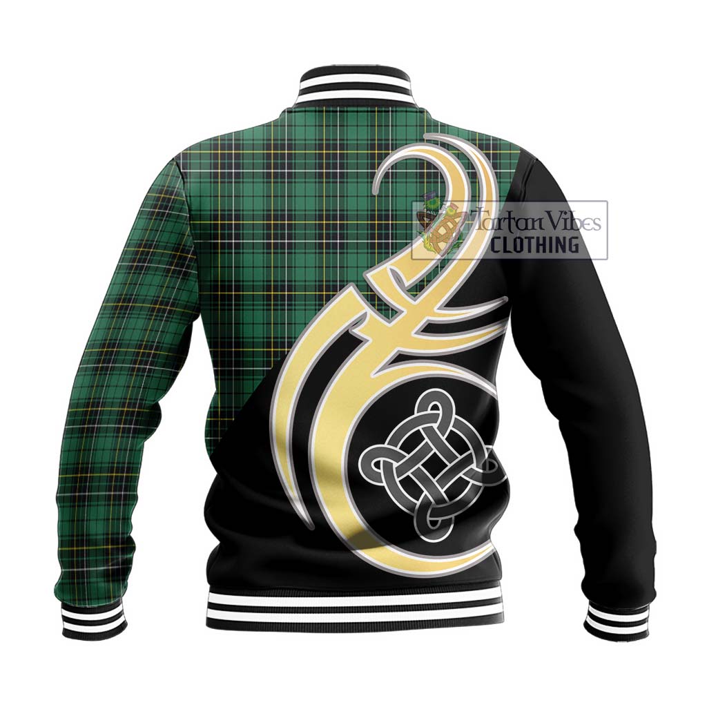 MacAlpine Ancient Tartan Baseball Jacket with Family Crest and Celtic Symbol Style - Tartan Vibes Clothing
