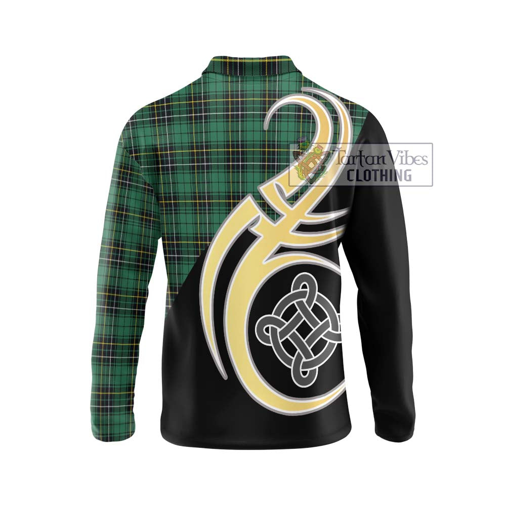 MacAlpine Ancient Tartan Long Sleeve Polo Shirt with Family Crest and Celtic Symbol Style - Tartan Vibes Clothing