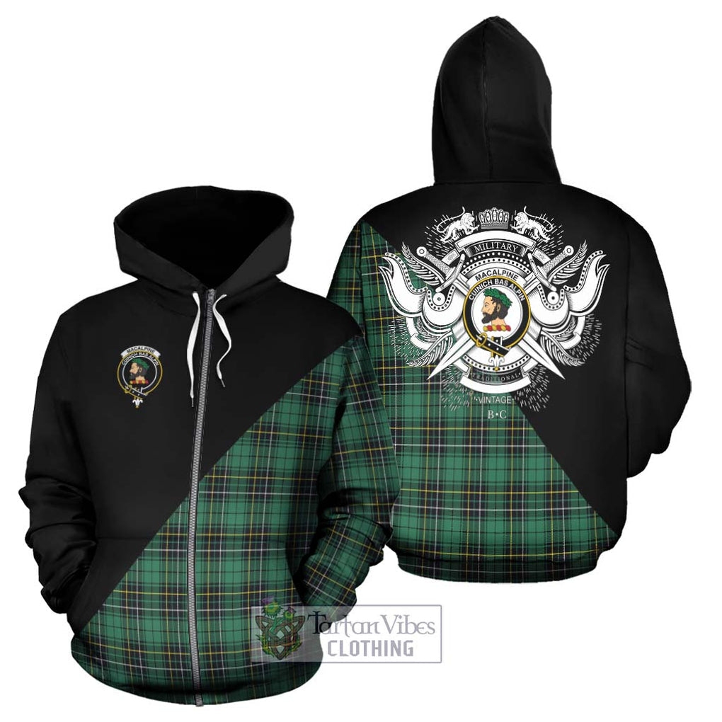 MacAlpine Ancient Tartan Hoodie with Family Crest and Military Logo Style - Tartan Vibes Clothing