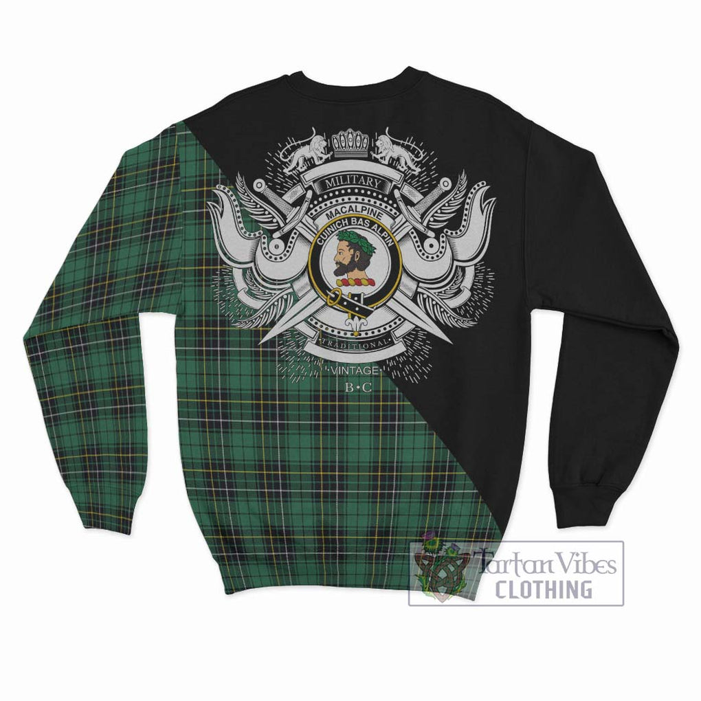 MacAlpine Ancient Tartan Sweatshirt with Family Crest and Military Logo Style - Tartan Vibes Clothing