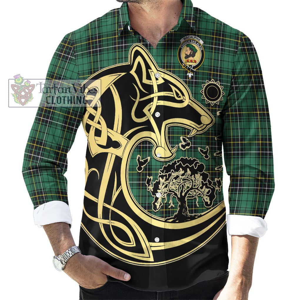 MacAlpine Ancient Tartan Long Sleeve Button Shirt with Family Crest Celtic Wolf Style - Tartan Vibes Clothing