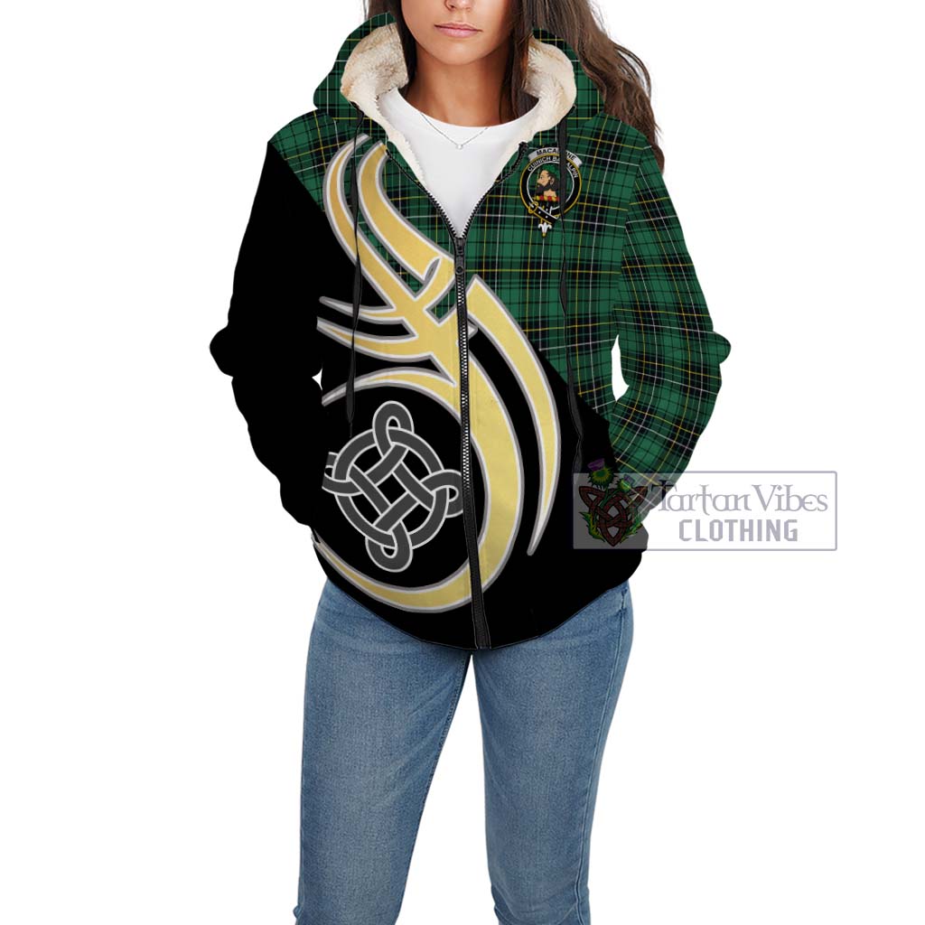 MacAlpine Ancient Tartan Sherpa Hoodie with Family Crest and Celtic Symbol Style Unisex - Tartan Vibes Clothing