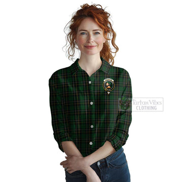Tartan Vibes Clothing MacAlpine (MacAlpin) Tartan Women's Casual Shirt with Family Crest Celtic Skull Style