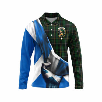 Tartan Vibes Clothing MacAlpine (MacAlpin) Tartan Long Sleeve Polo Shirt with Family Crest Scotland Patriotic Style