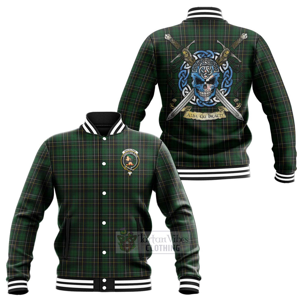 MacAlpine (MacAlpin) Tartan Baseball Jacket with Family Crest Celtic Skull Style Unisex - Tartan Vibes Clothing