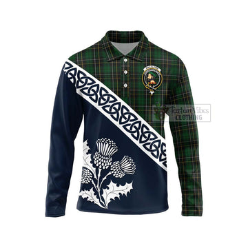 Tartan Vibes Clothing MacAlpine (MacAlpin) Tartan Long Sleeve Polo Shirt Featuring Thistle and Scotland Map