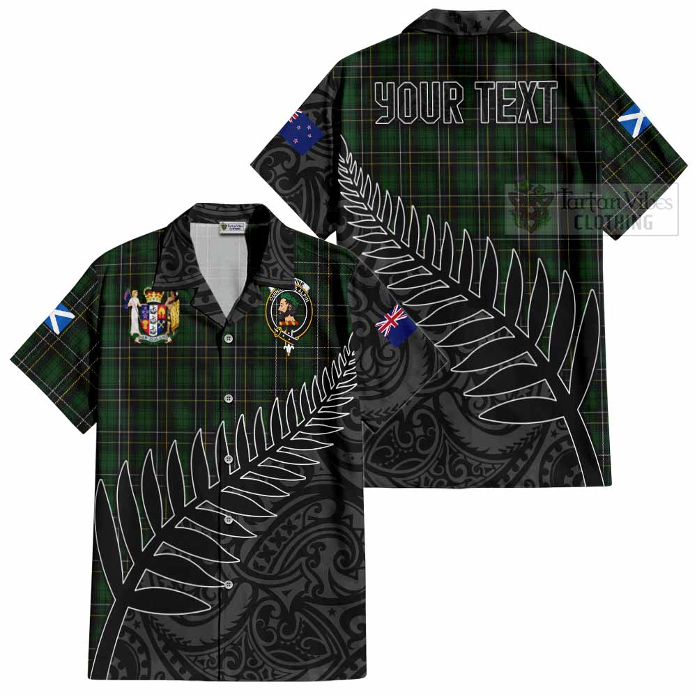 Tartan Vibes Clothing MacAlpine (MacAlpin) Crest Tartan Short Sleeve Button Shirt with New Zealand Silver Fern Half Style