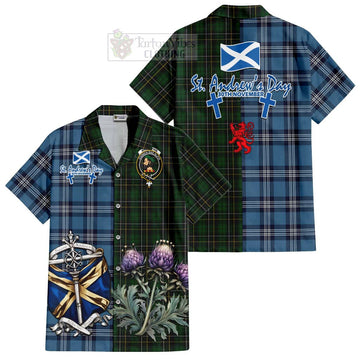 Tartan Vibes Clothing MacAlpine (MacAlpin) Tartan Short Sleeve Button Shirt Happy St. Andrew's Day Half Tartan Style