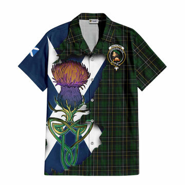 Tartan Vibes Clothing MacAlpine (MacAlpin) Tartan Family Crest Short Sleeve Button Shirt Scottish Thistle Celtic Inspired