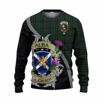 Tartan Vibes Clothing MacAlpine (MacAlpin) Tartan Family Crest Knitted Sweater Lion Rampant Royal Thistle Shield Celtic Inspired