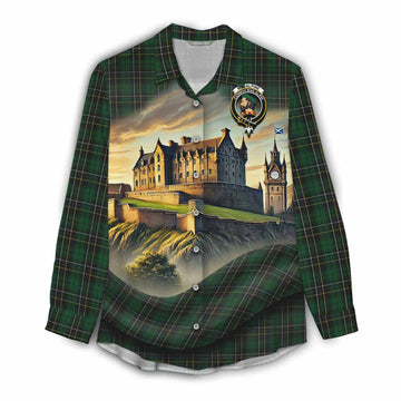 Tartan Vibes Clothing MacAlpine (MacAlpin) Tartan Family Crest Women's Casual Shirt with Scottish Ancient Castle Style