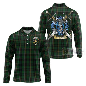 Tartan Vibes Clothing MacAlpine (MacAlpin) Tartan Long Sleeve Polo Shirt with Family Crest Celtic Skull Style