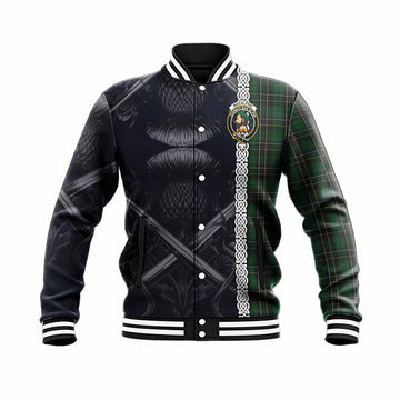 MacAlpine (MacAlpin) Tartan Baseball Jacket with Family Crest Cross Sword Thistle Celtic Vibes Unisex - Tartan Vibes Clothing