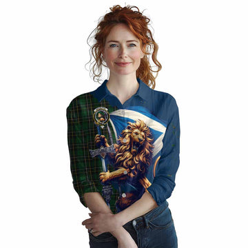 Tartan Vibes Clothing MacAlpine (MacAlpin) Tartan Family Crest Women's Casual Shirt with Scottish Majestic Lion
