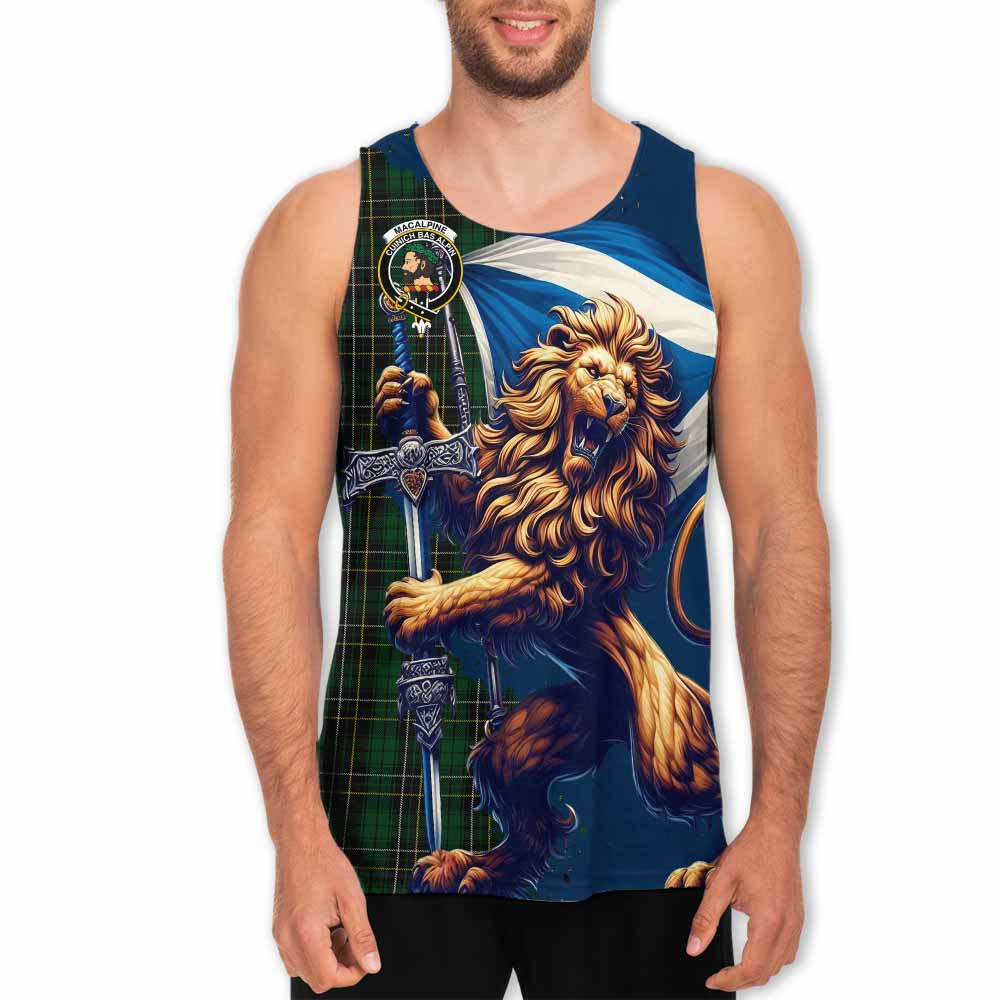 Tartan Vibes Clothing MacAlpine (MacAlpin) Tartan Family Crest Men's Tank Top with Scottish Majestic Lion