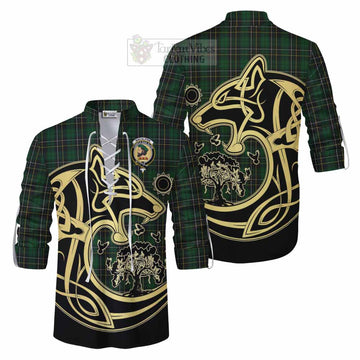 Tartan Vibes Clothing MacAlpine (MacAlpin) Tartan Ghillie Kilt Shirt with Family Crest Celtic Wolf Style