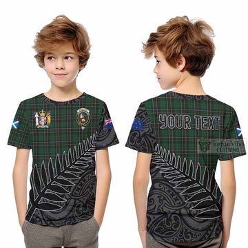 Tartan Vibes Clothing MacAlpine (MacAlpin) Crest Tartan Kid T-Shirt with New Zealand Silver Fern Half Style
