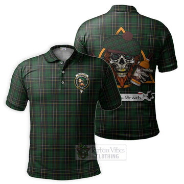 Tartan Vibes Clothing MacAlpine (MacAlpin) Tartan Polo Shirt with Family Crest and Bearded Skull Holding Bottles of Whiskey