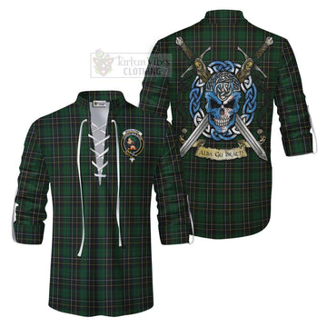 Tartan Vibes Clothing MacAlpine (MacAlpin) Tartan Ghillie Kilt Shirt with Family Crest Celtic Skull Style