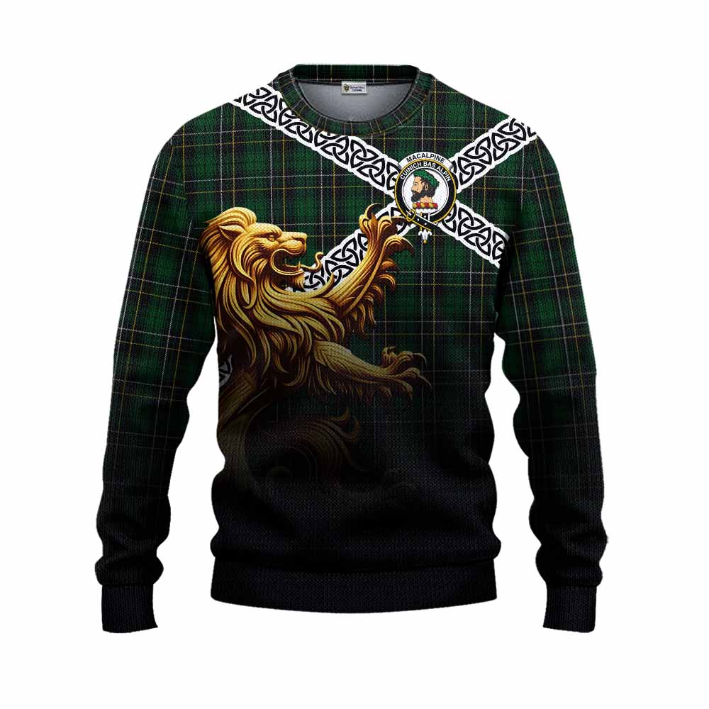 MacAlpine (MacAlpin) Crest Tartan Knitted Sweater with Golden Lion Emblem Celtic Style Unisex - Tartan Vibes Clothing