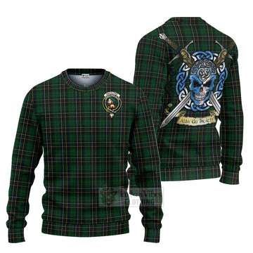 Tartan Vibes Clothing MacAlpine (MacAlpin) Tartan Knitted Sweater with Family Crest Celtic Skull Style