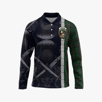 Tartan Vibes Clothing MacAlpine (MacAlpin) Tartan Long Sleeve Polo Shirt with Family Crest Cross Sword Thistle Celtic Vibes