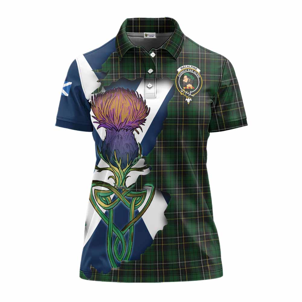 Tartan Vibes Clothing MacAlpine (MacAlpin) Tartan Family Crest Women's Polo Shirt Scottish Thistle Celtic Inspired