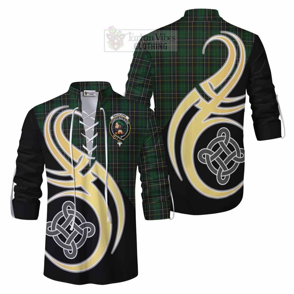 Tartan Vibes Clothing MacAlpine (MacAlpin) Tartan Ghillie Kilt Shirt with Family Crest and Celtic Symbol Style