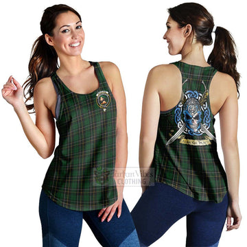 Tartan Vibes Clothing MacAlpine (MacAlpin) Tartan Women's Racerback Tanks with Family Crest Celtic Skull Style