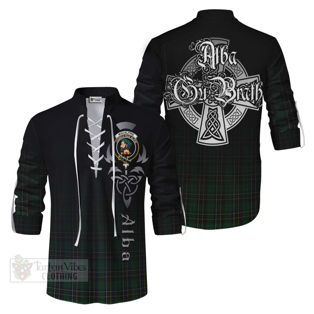 Tartan Vibes Clothing MacAlpine (MacAlpin) Tartan Ghillie Kilt Shirt Featuring Alba Gu Brath Family Crest Celtic Inspired