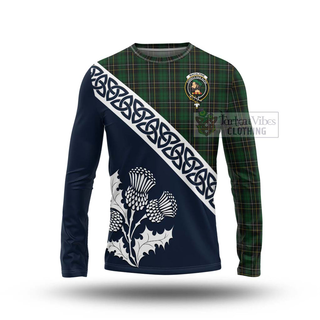 Tartan Vibes Clothing MacAlpine (MacAlpin) Tartan Long Sleeve T-Shirt Featuring Thistle and Scotland Map